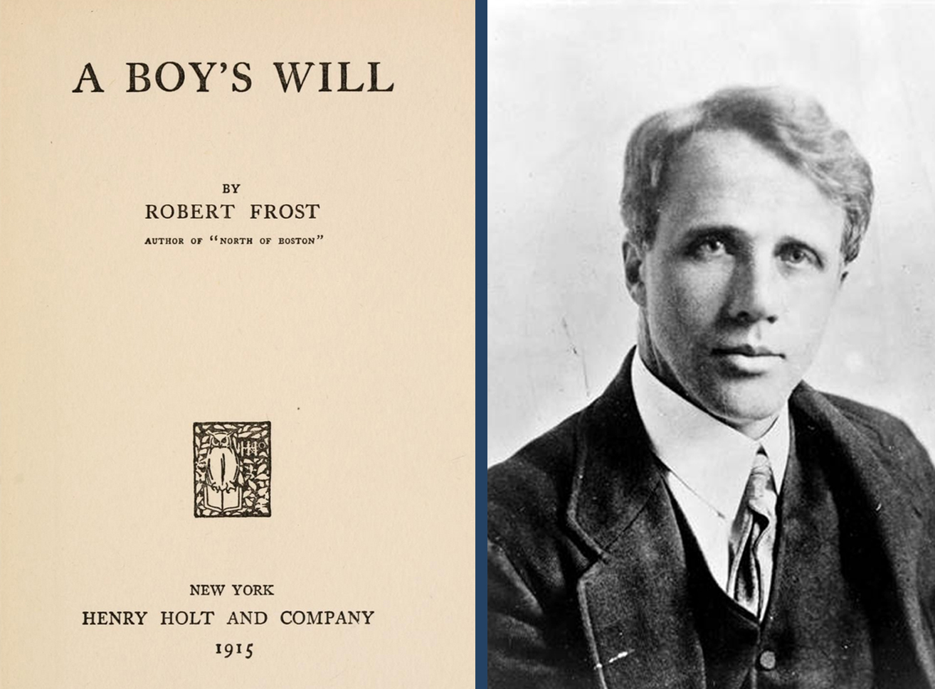 Titelseite von A Boy's Will und Porträt von Robert Frost